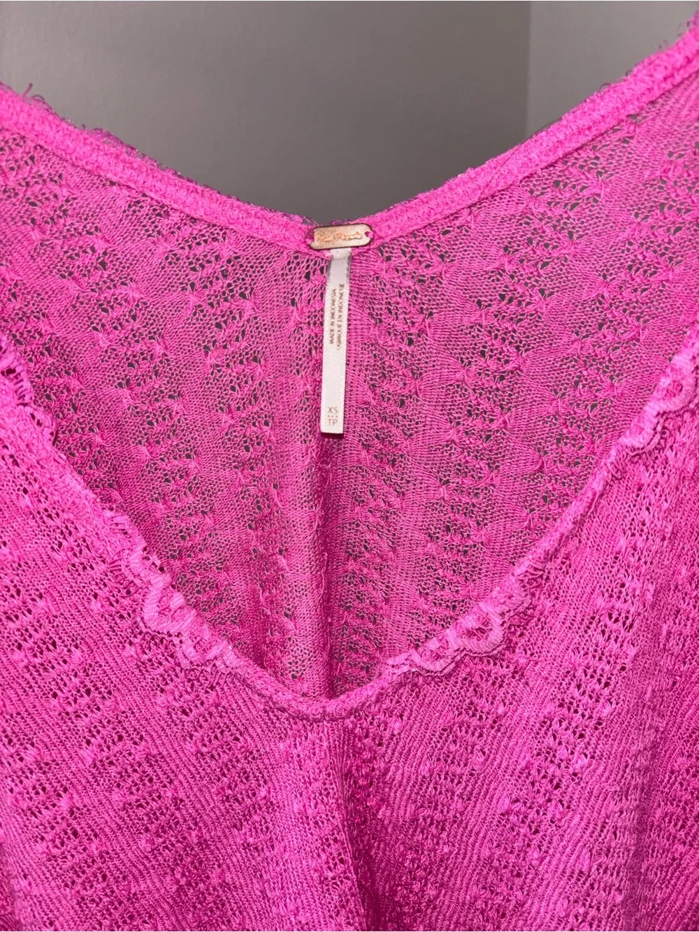 Free People Sheer Knit Long Sleeve Top in Hot Pink